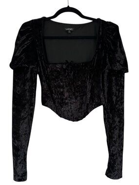 Dolls Kill Widow Transformed Kiss Crushed Velvet Puff Sleeve Top Medium